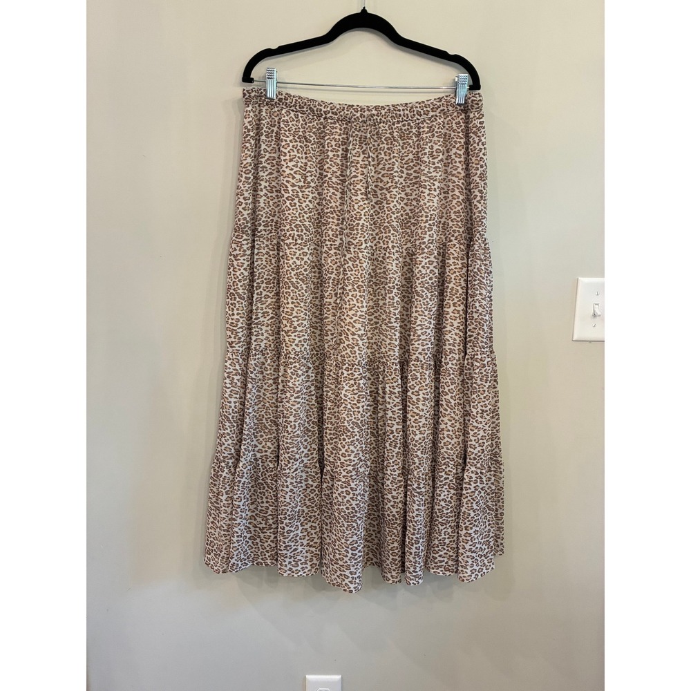 Aerie Leopard Print Tiered Maxi Skirt XL Tall Brown Animal Print Drawstring Boho
